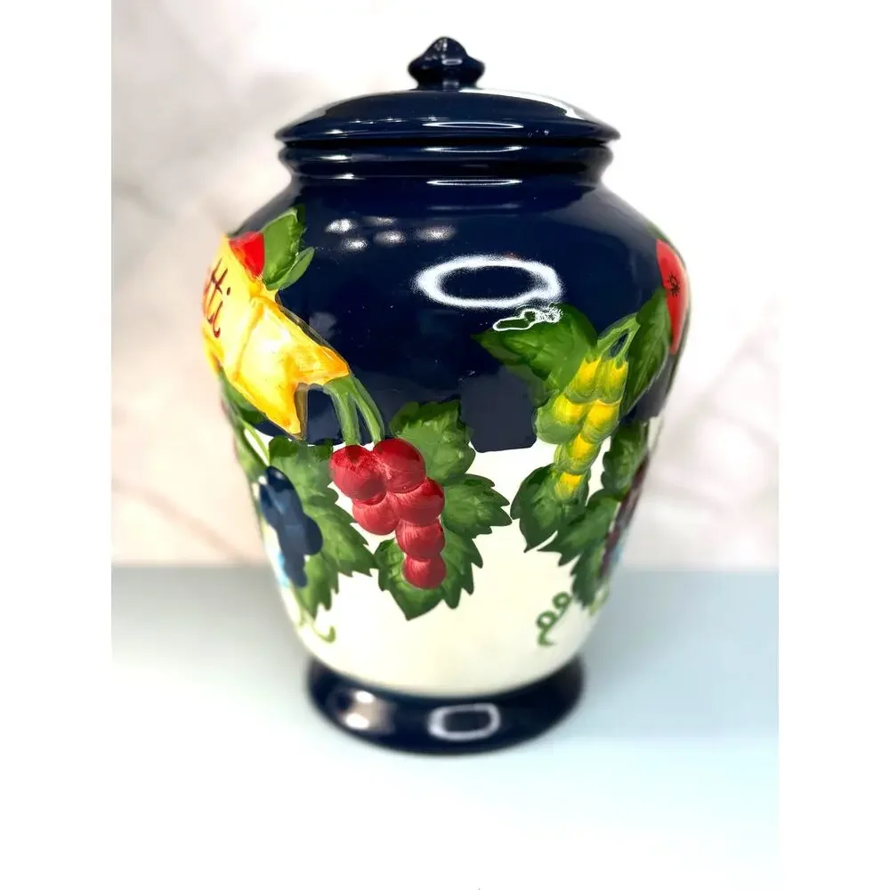 Nonni's Biscotti Hand-Made/Painted Ceramic Storage Jar Fitted Lid Rubber Seal